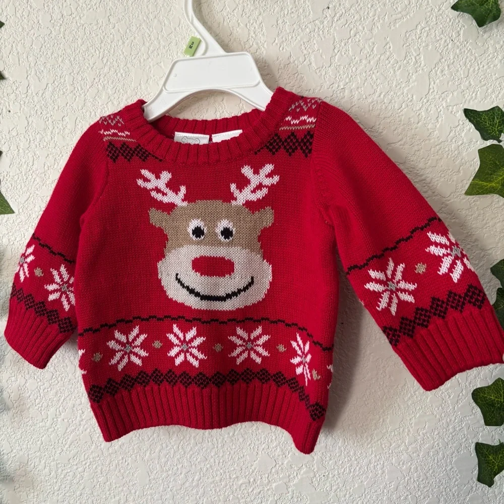 Koala Baby Red Christmas Holiday Reindeer Fair Isle Knit Sweater Size 3 Months